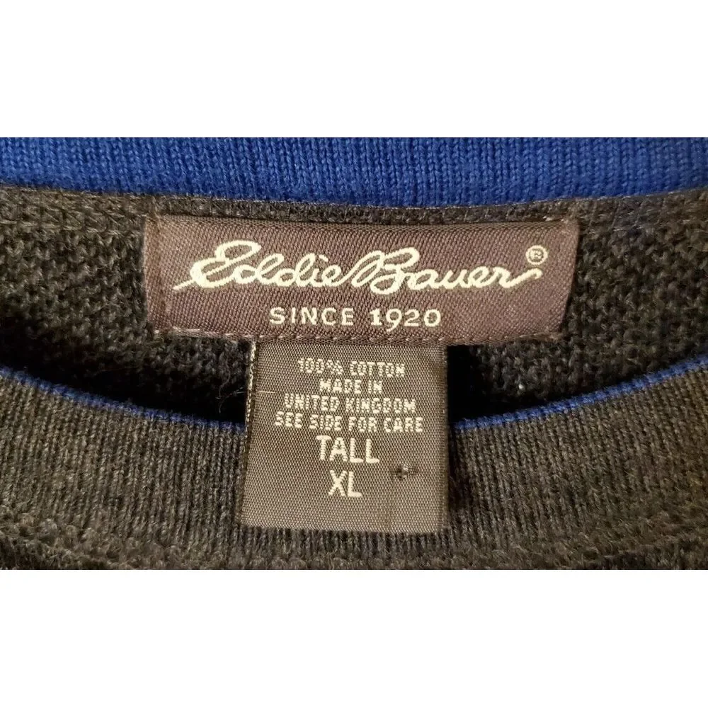 Eddie Bauer Men's Sz XL Tall Sweater Gray 100% Cotton Crew Neck Long Sleeve‎ - Picture 2 of 4